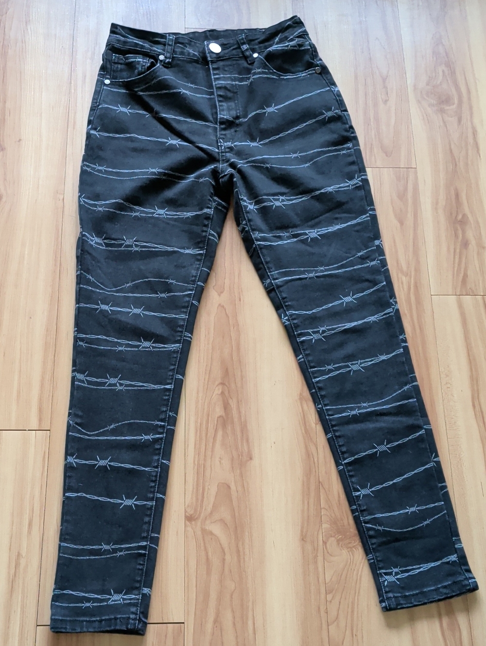 Black Barbed Wire Print Disturbia High-Rise Skinny Jeans